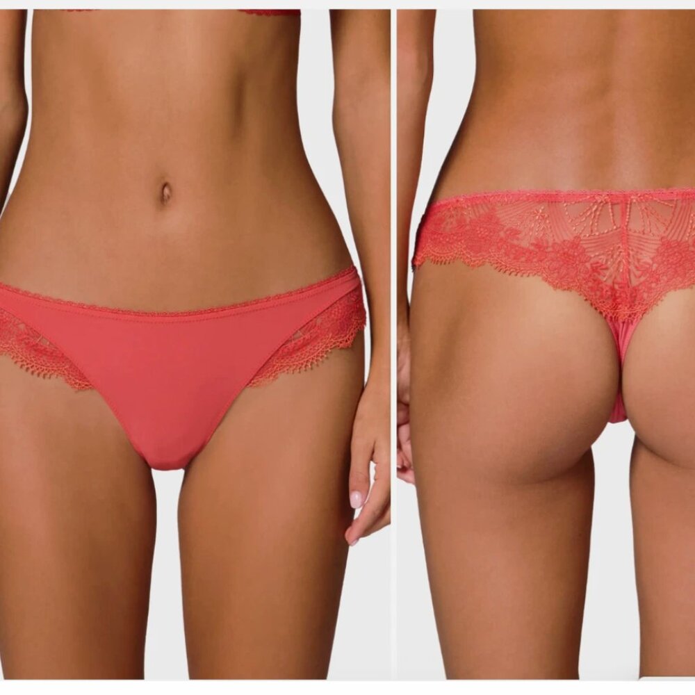 NEW $50 Simone Perele Allure Tanga Thong Coralia Red Size 2INT